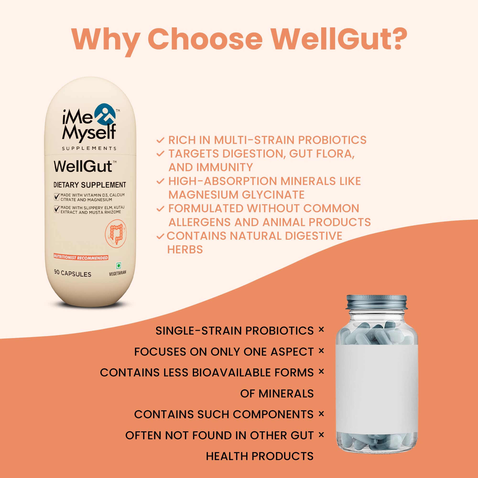 iMeMyself WellGut Daily Herbal Supplement | Traditional Herbs with Minerals & Probiotics 90 Vegan Capsules - TrustMedUSA