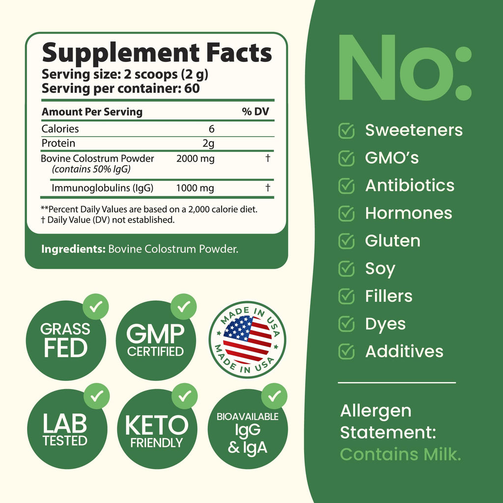 Immerge Health Super Colostrum Powder (60 Servings) – Premium Bovine Colostrum Supplement for Gut Health, Bloating & Immune Support – High IgG, 100% Grass Fed First Milking, Unflavored, Made in USA - TrustMedUSA