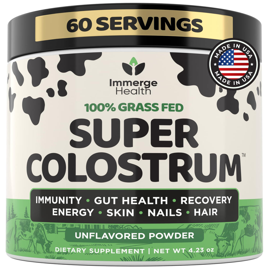 Immerge Health Super Colostrum Powder (60 Servings) – Premium Bovine Colostrum Supplement for Gut Health, Bloating & Immune Support – High IgG, 100% Grass Fed First Milking, Unflavored, Made in USA - TrustMedUSA