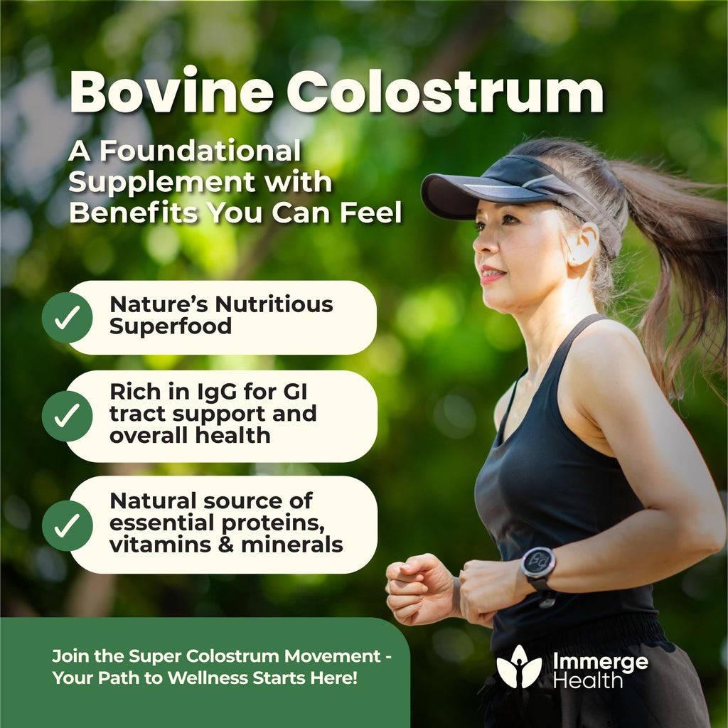 Immerge Health Super Colostrum Powder (60 Servings) – Premium Bovine Colostrum Supplement for Gut Health, Bloating & Immune Support – High IgG, 100% Grass Fed First Milking, Unflavored, Made in USA - TrustMedUSA