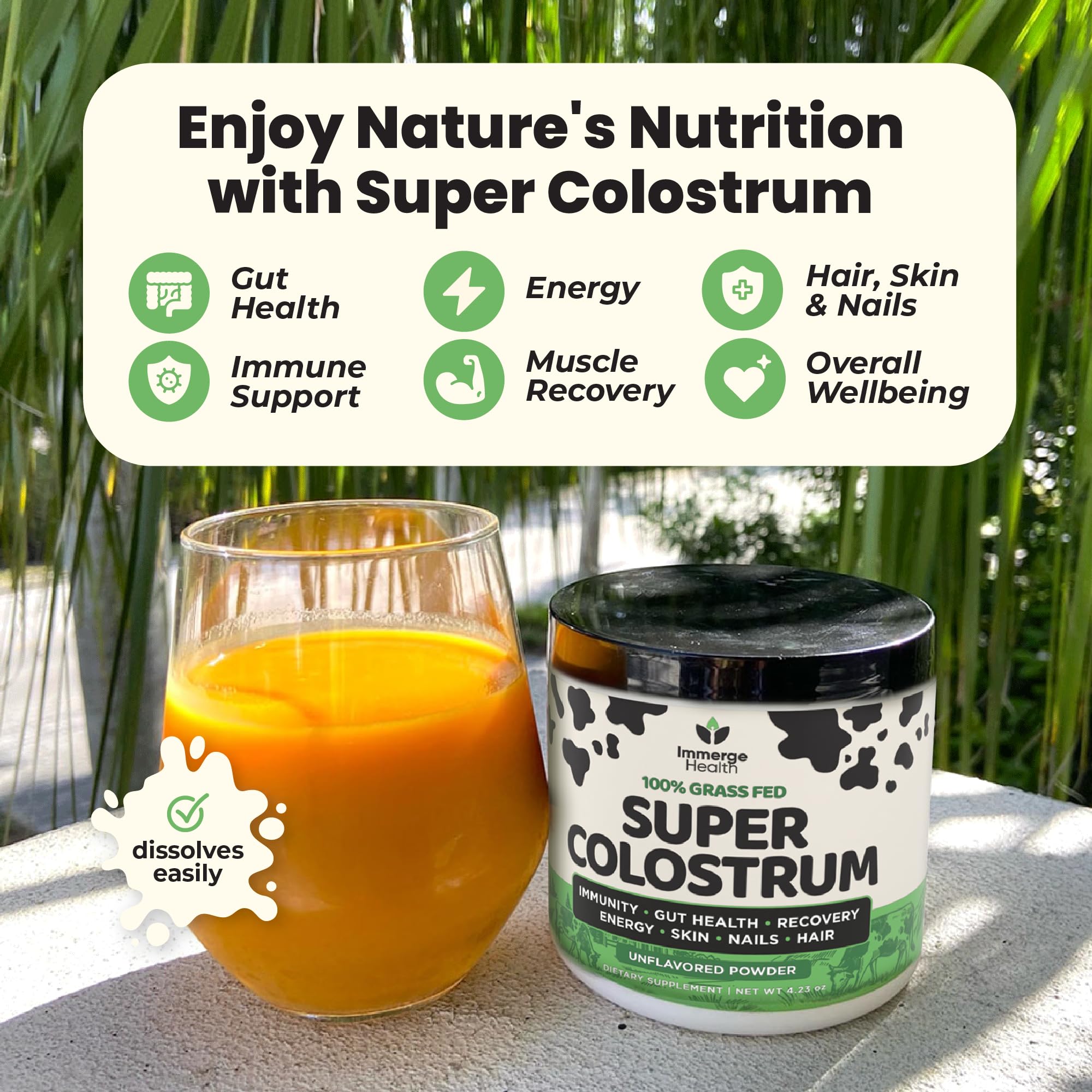 Immerge Health Super Colostrum Powder (60 Servings) – Premium Bovine Colostrum Supplement for Gut Health, Bloating & Immune Support – High IgG, 100% Grass Fed First Milking, Unflavored, Made in USA - TrustMedUSA