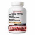 Immortal Herbs Cayenne Pepper Capsules w/Garlic, Ginger, Hawthorn, Turmeric, Cinnamon, Beet Root and Black Pepper Extract, 150 Cayenne Capsules, Non-GMO & Gluten Free Capsaicin Supplement - TrustMedUSA