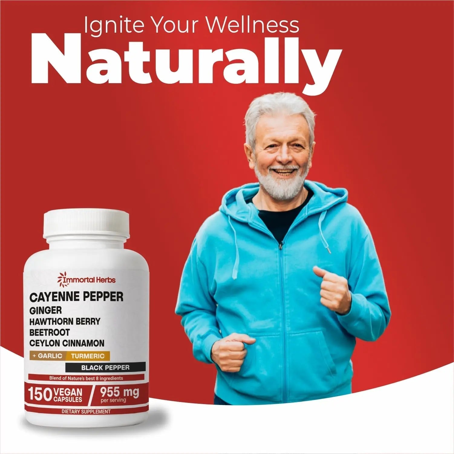 Immortal Herbs Cayenne Pepper Capsules w/Garlic, Ginger, Hawthorn, Turmeric, Cinnamon, Beet Root and Black Pepper Extract, 150 Cayenne Capsules, Non-GMO & Gluten Free Capsaicin Supplement - TrustMedUSA