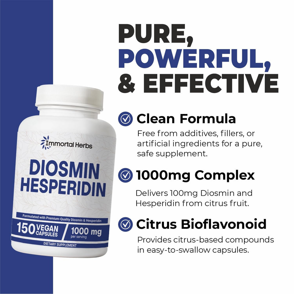 Immortal Herbs Diosmin Hesperidin 1000mg Complex, 150 Capsules, Citrus Bioflavonoids Rich Fruit Extract, 100% Vegetarian, Non-GMO & Gluten Free Diosmin Supplement with Max Strength - TrustMedUSA