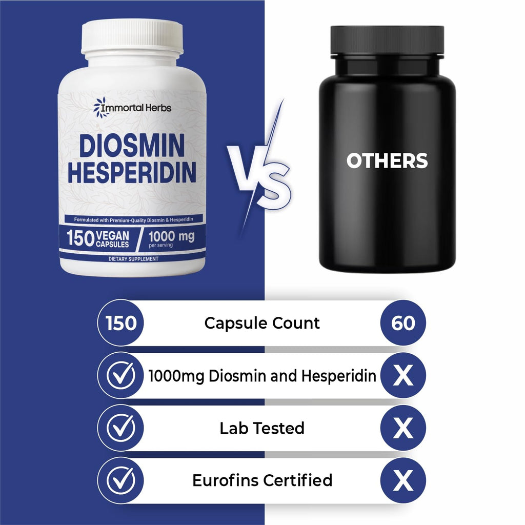 Immortal Herbs Diosmin Hesperidin 1000mg Complex, 150 Capsules, Citrus Bioflavonoids Rich Fruit Extract, 100% Vegetarian, Non-GMO & Gluten Free Diosmin Supplement with Max Strength - TrustMedUSA