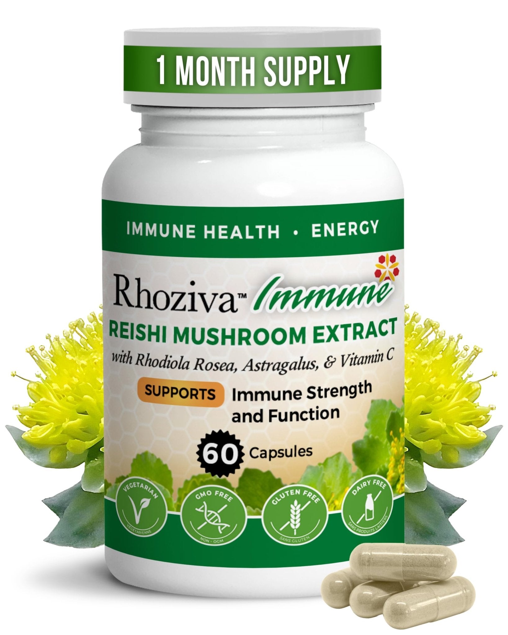 Immune Support, Energy Booster with Vitamin C, D3 and Zinc Supplement, Rhodiola Rosea, Reishi Mushroom Extract, Astragalus, Overall Wellness and Daily Habit - 60 Capsules - TrustMedUSA