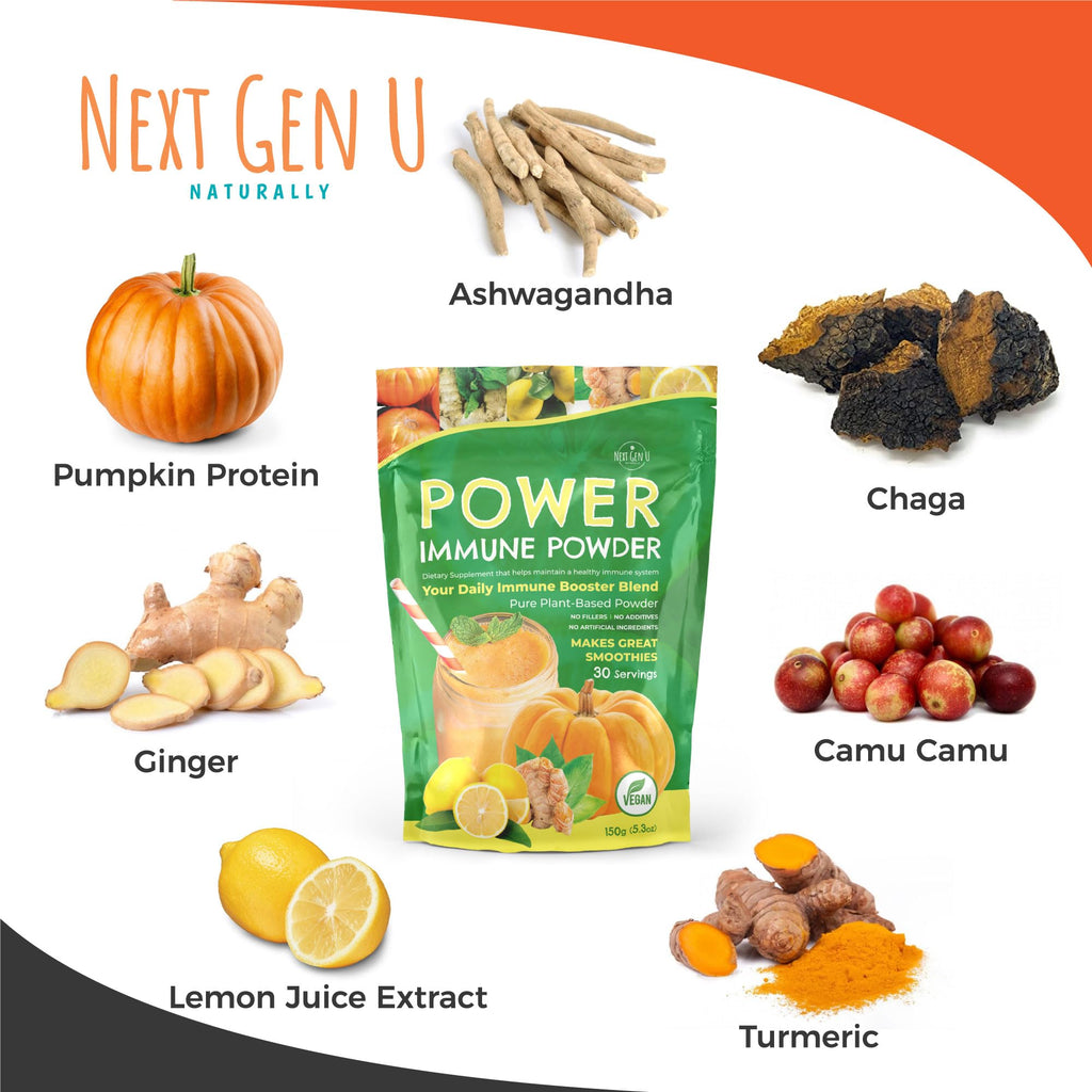 Immune Support - Supplement Powder 150g - Superfood Booster for Adults - Natural Immunity Defense - Daily Drink Mix for Women & Men - Plant Based, Vegan & Gluten Free Smoothie Boost by NextGenU - TrustMedUSA