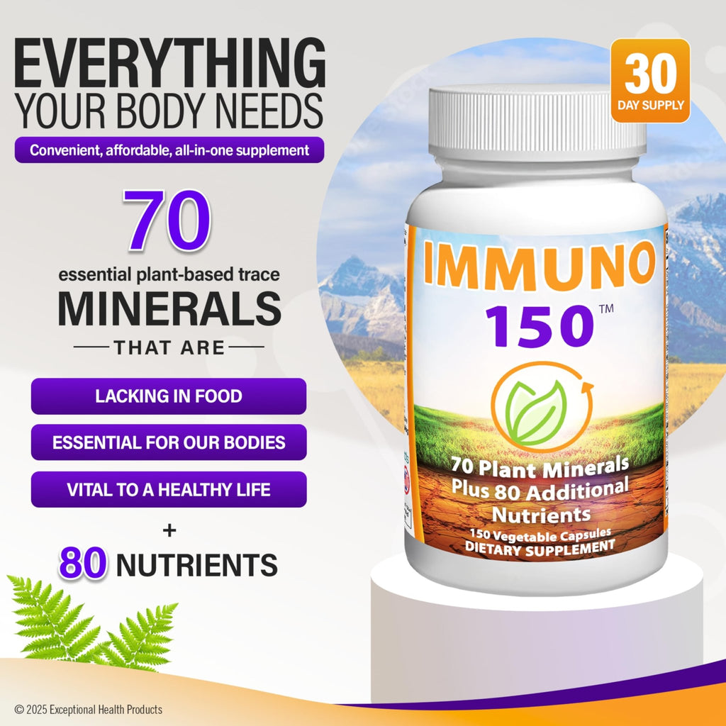 Immuno 150, Immune Support Supplement, Packed with 70 Plant Minerals, 13 Essential Vitamins and 68 Additional Nutrients-150 Vegetable Capsules - TrustMedUSA
