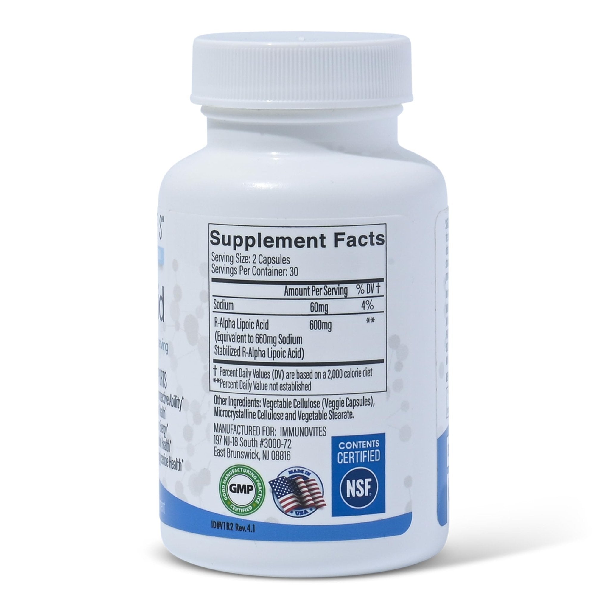 IMMUNOVITES Stabilized R-Alpha Lipoic Acid ((True)) 600mg per Serving [[High Potency & up to 40x Increased Absorption]] - Maple Wellness Supplements