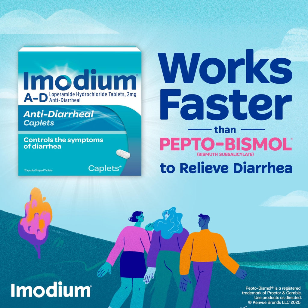 Imodium A-D Diarrhea Relief Caplets with Loperamide HCl, Anti-Diarrheal Medicine to Help Control Symptoms of Diarrhea Due to Acute, Traveler's Diarrhea, HSA/FSA Eligible, 24 ct - Maple Wellness Supplements