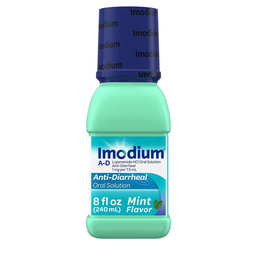 Imodium A-D Liquid Anti-Diarrheal Medicine with Loperamide HCl to Help Control Symptoms of Diarrhea Due to Acute, Traveler's Diarrhea, Mint Flavor, 8 fl. oz - Maple Wellness Supplements