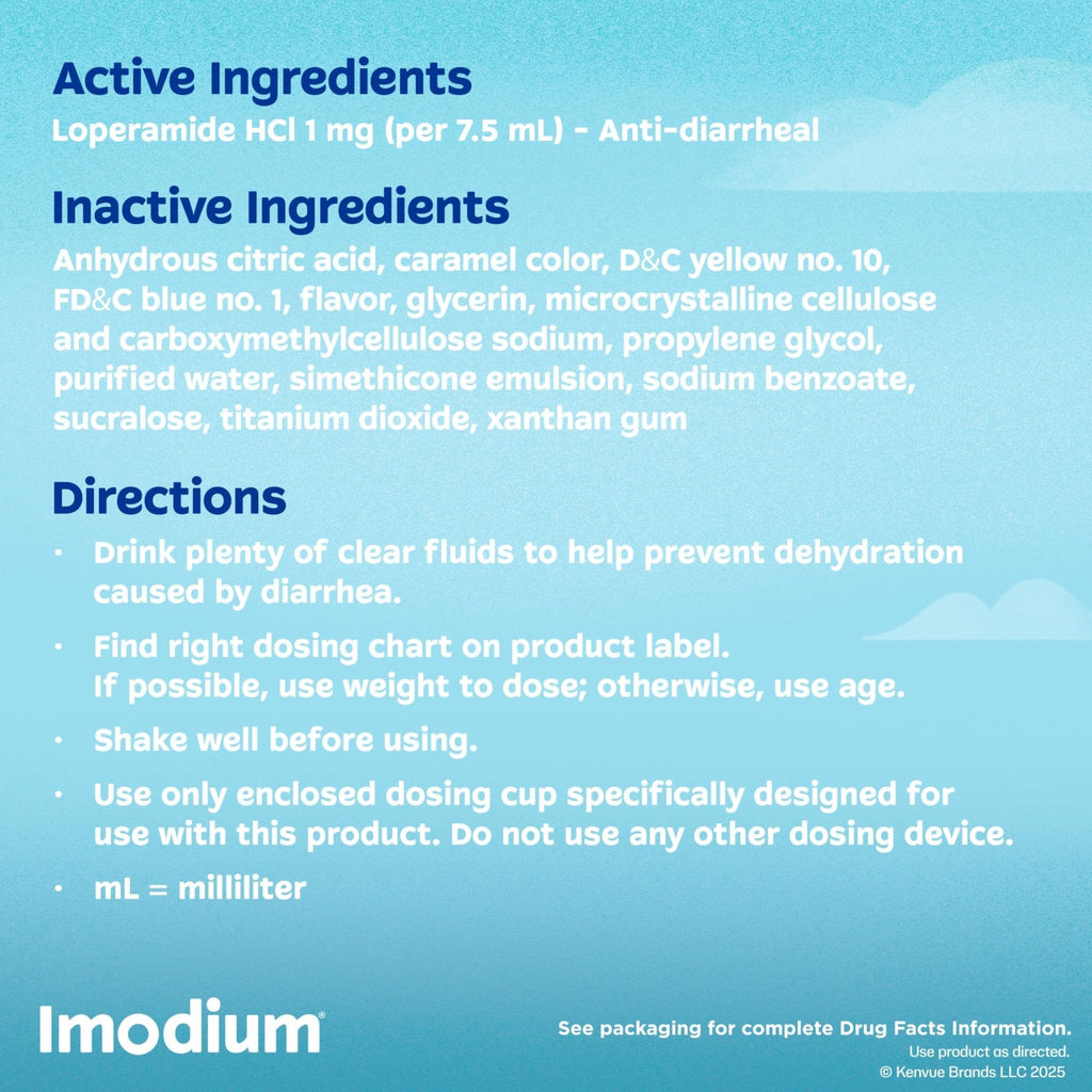Imodium A-D Liquid Anti-Diarrheal Medicine with Loperamide HCl to Help Control Symptoms of Diarrhea Due to Acute, Traveler's Diarrhea, Mint Flavor, 8 fl. oz - Maple Wellness Supplements
