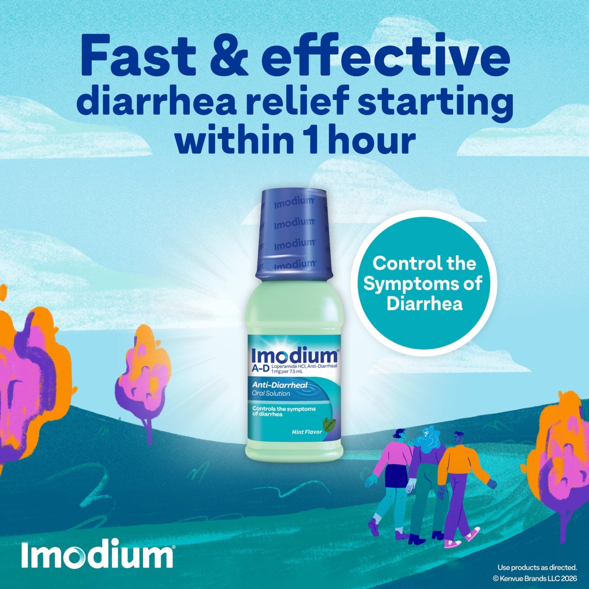 Imodium A-D Liquid Anti-Diarrheal Medicine with Loperamide HCl to Help Control Symptoms of Diarrhea Due to Acute, Traveler's Diarrhea, Mint Flavor, 8 fl. oz - Maple Wellness Supplements