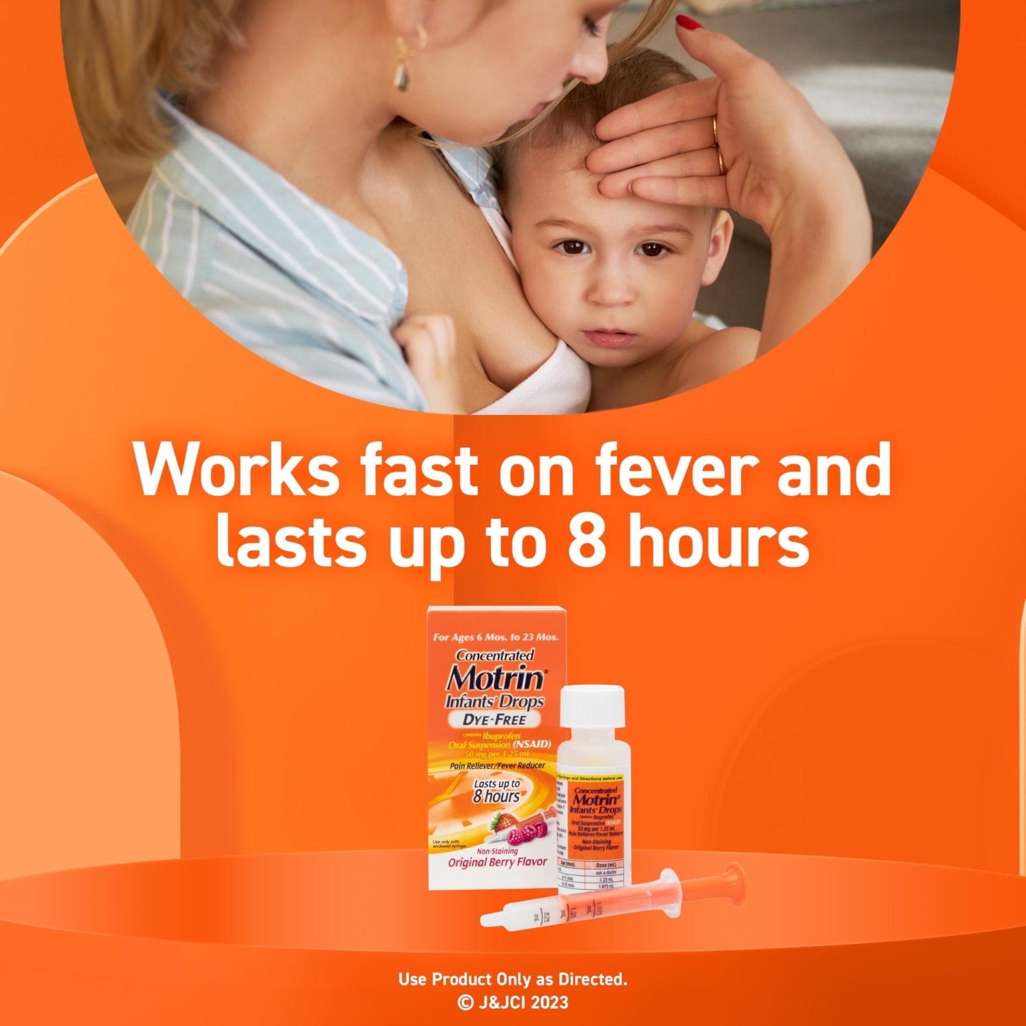 Infants’ Motrin Infant Ibuprofen Oral Suspension Concentrated Drops, NSAID Fever Reducer & Pain Reliever for Babies, Dye Free, Alcohol-Free, Berry Flavor, Includes Enclosed Syringe, 1 fl. oz - Maple Wellness Supplements