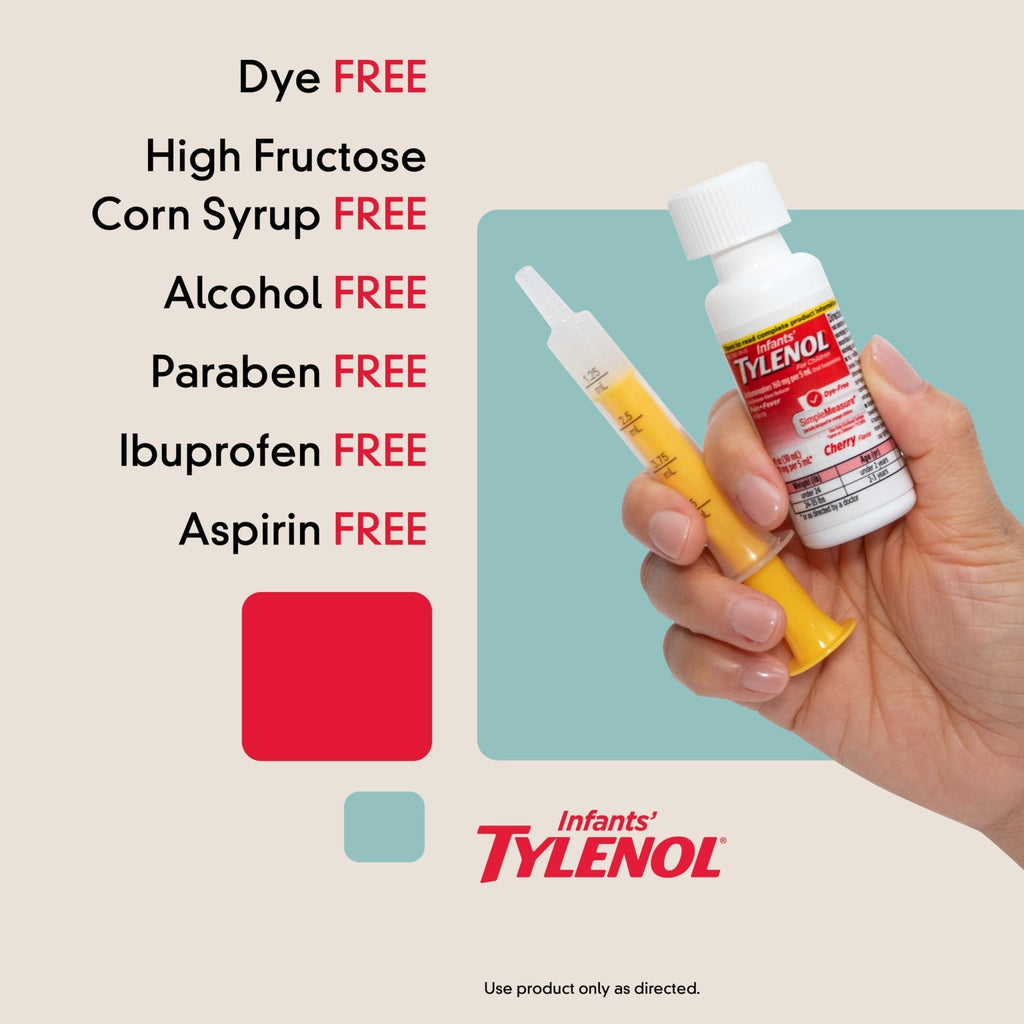Infants' Tylenol Liquid Pain Reliever and Fever Reducer Medicine, Acetaminophen Oral Suspension for Sore Throat, Headache & Teething, Kids Fever Reducer; Dye-Free Cherry Flavor, 2 fl oz, Pack of 1 - Maple Wellness Supplements