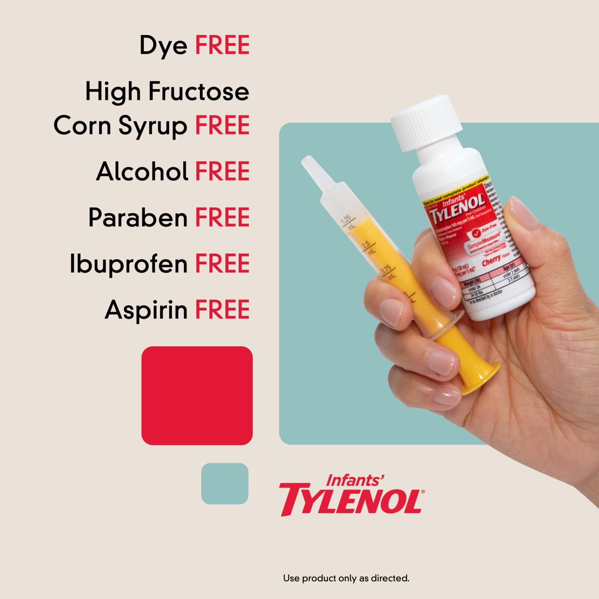 Infants' Tylenol Liquid Pain Reliever and Fever Reducer Medicine, Acetaminophen Oral Suspension for Sore Throat, Headache & Teething, Kids Fever Reducer; Dye-Free Cherry Flavor, 2 fl oz, Pack of 1 - Maple Wellness Supplements