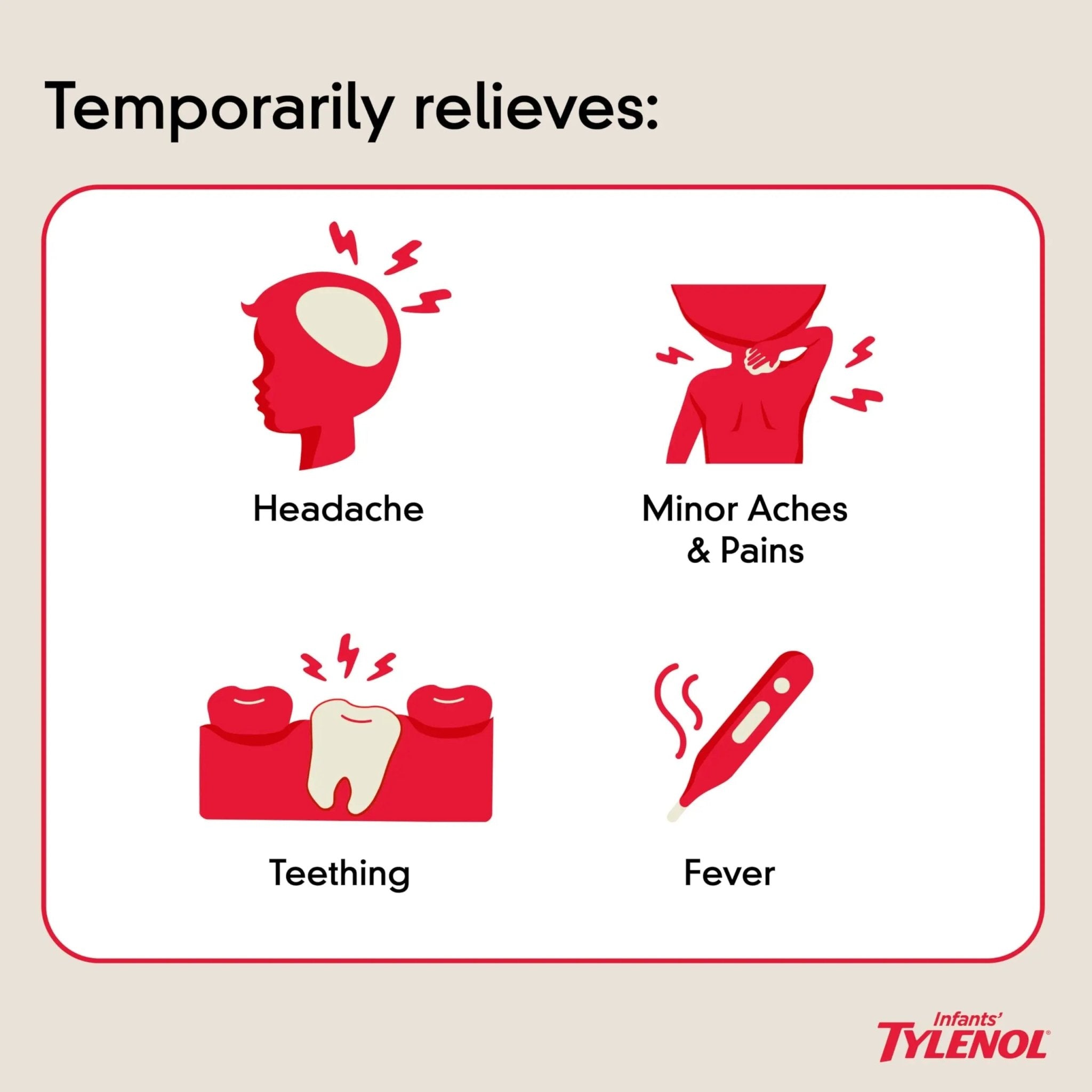Infants' Tylenol Liquid Pain Reliever and Fever Reducer Medicine, Acetaminophen Oral Suspension for Sore Throat, Headache & Teething, Kids Fever Reducer; Dye-Free Cherry Flavor, 2 fl oz, Pack of 1 - TrustMedUSA