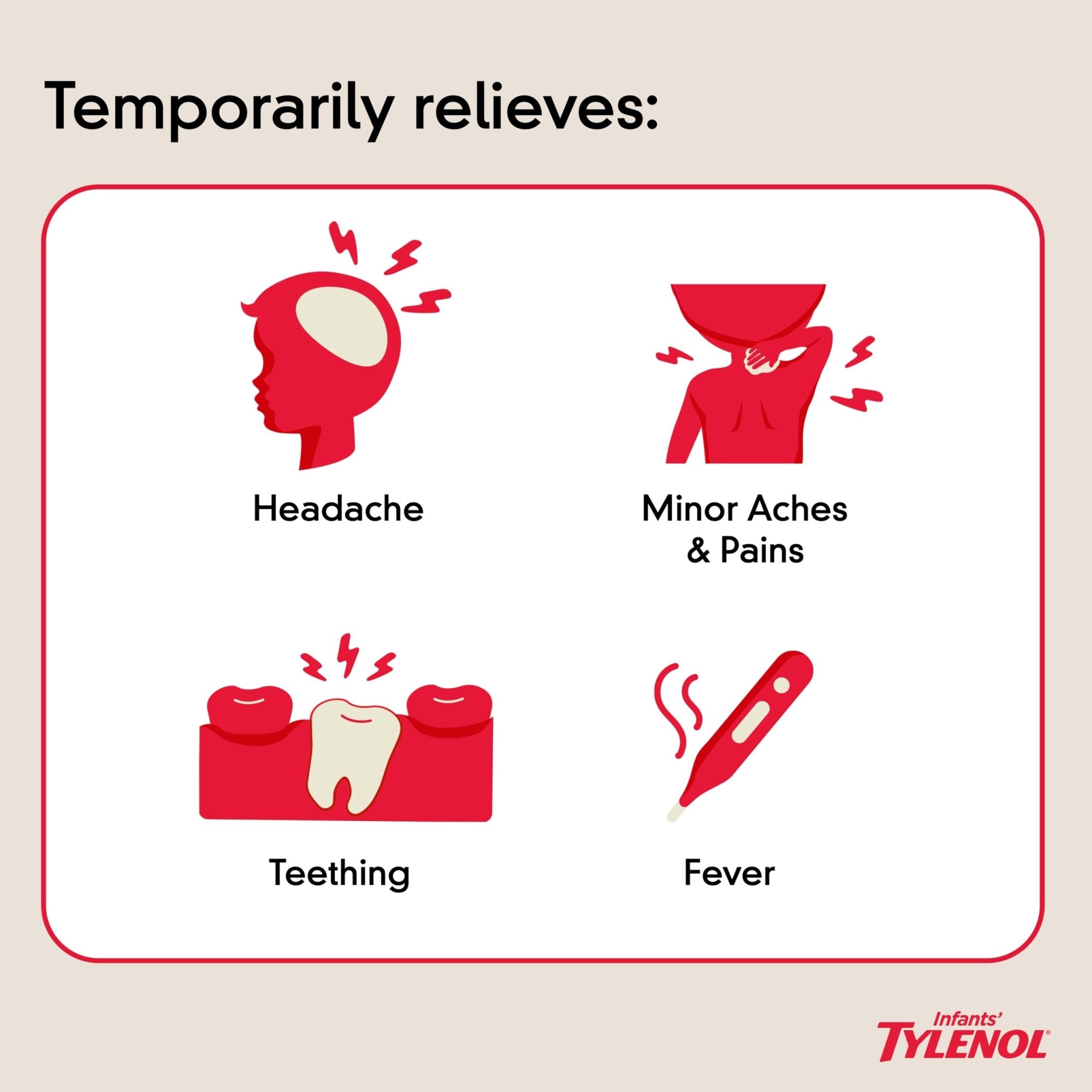 Infants' Tylenol Liquid Pain Reliever and Fever Reducer Medicine, Acetaminophen Oral Suspension for Sore Throat, Headache & Teething, Kids Fever Reducer; Dye-Free Cherry Flavor, 2 fl oz, Pack of 1 - Maple Wellness Supplements