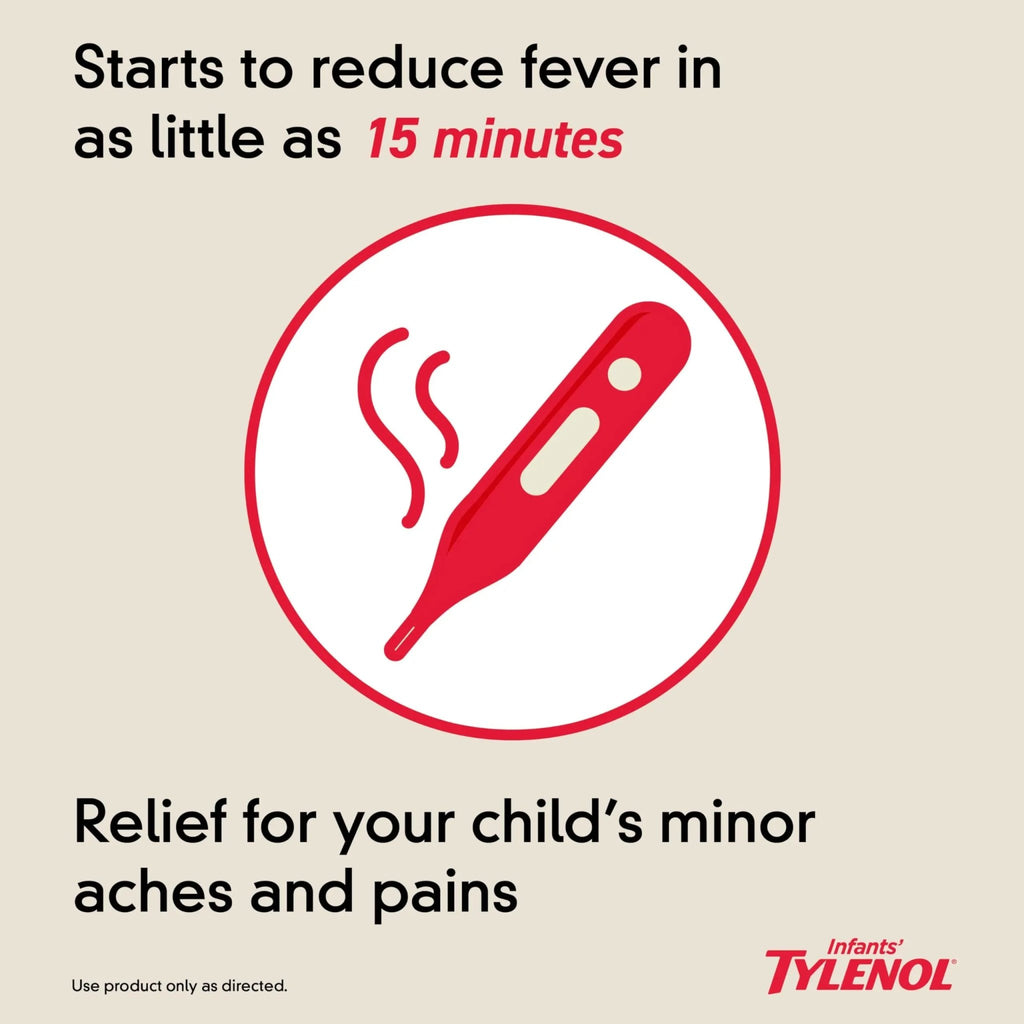 Infants' Tylenol Liquid Pain Reliever and Fever Reducer Medicine, Acetaminophen Oral Suspension for Sore Throat, Headache & Teething, Kids Fever Reducer; Dye-Free Cherry Flavor, 2 fl oz, Pack of 1 - TrustMedUSA
