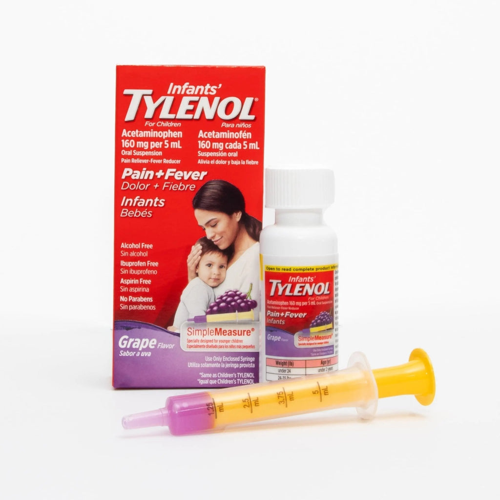 Infants' Tylenol Oral Suspension Liquid Medicine with Acetaminophen, Baby Fever Reducer & Pain Reliever for Minor Aches & Pains, Sore Throat, Headache & Toothache, Grape Flavor, 1 fl. oz - TrustMedUSA