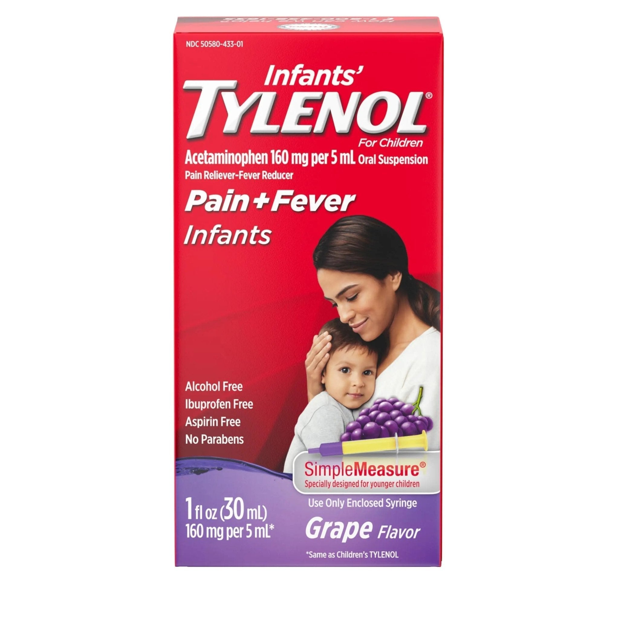 Infants' Tylenol Oral Suspension Liquid Medicine with Acetaminophen, Baby Fever Reducer & Pain Reliever for Minor Aches & Pains, Sore Throat, Headache & Toothache, Grape Flavor, 1 fl. oz - TrustMedUSA