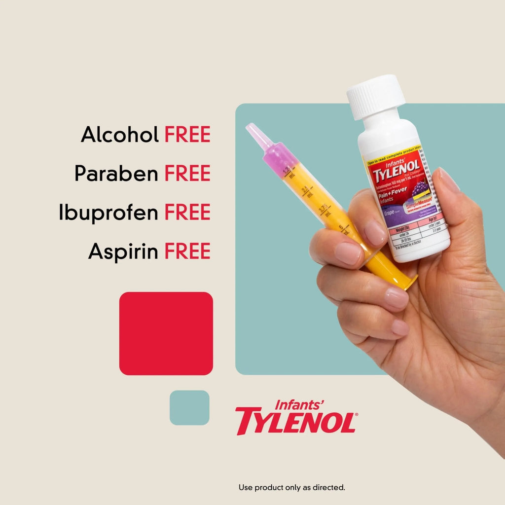 Infants' Tylenol Oral Suspension Liquid Medicine with Acetaminophen, Baby Fever Reducer & Pain Reliever for Minor Aches & Pains, Sore Throat, Headache & Toothache, Grape Flavor, 1 fl. oz - TrustMedUSA