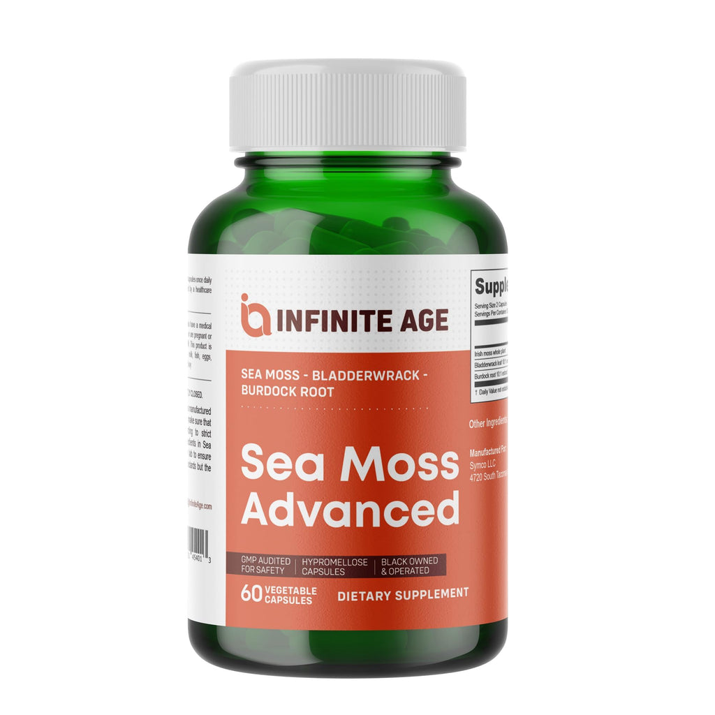INFINITE AGE 1250mg Sea Moss Advanced Superfood Capsules, 60 Count - High-Potency, Vegan, Made in The USA - Irish Seamoss, Bladderwrack, - TrustMedUSA
