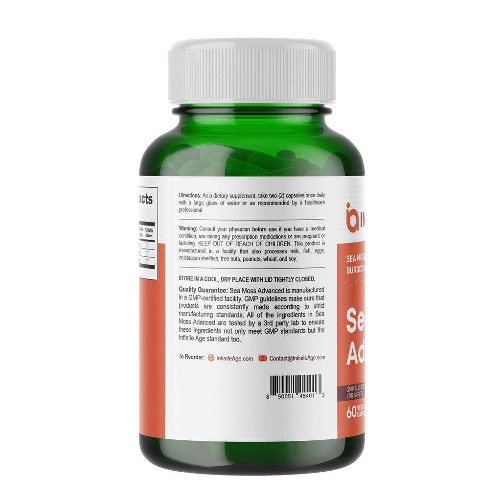 INFINITE AGE 1250mg Sea Moss Advanced Superfood Capsules, 60 Count - High-Potency, Vegan, Made in The USA - Irish Seamoss, Bladderwrack, - TrustMedUSA