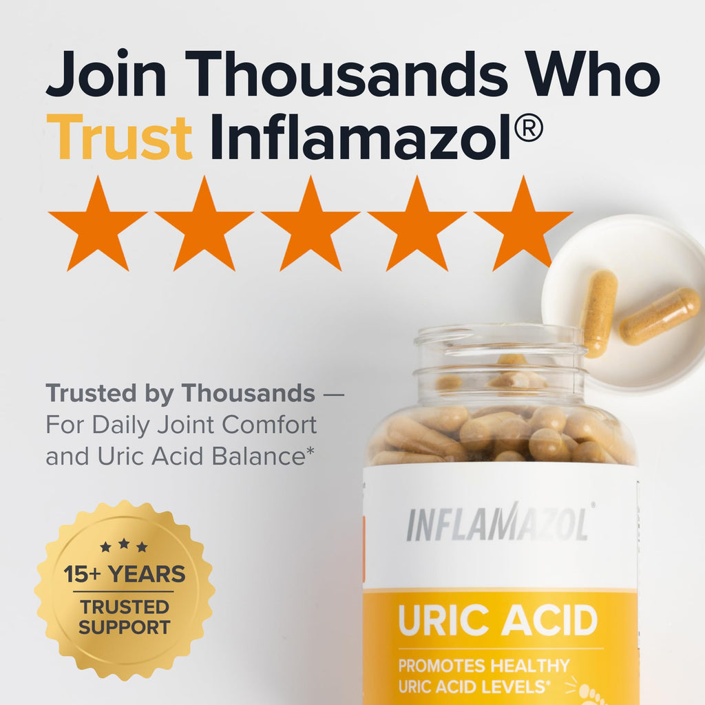 Inflamazol Uric Acid Cleanse – Premium Uric Acid Flush with Tart Cherry, Turmeric & Celery Seed for Joint & Uric Acid Support – Joint Supplements for Men & Women – 120 Capsules - TrustMedUSA