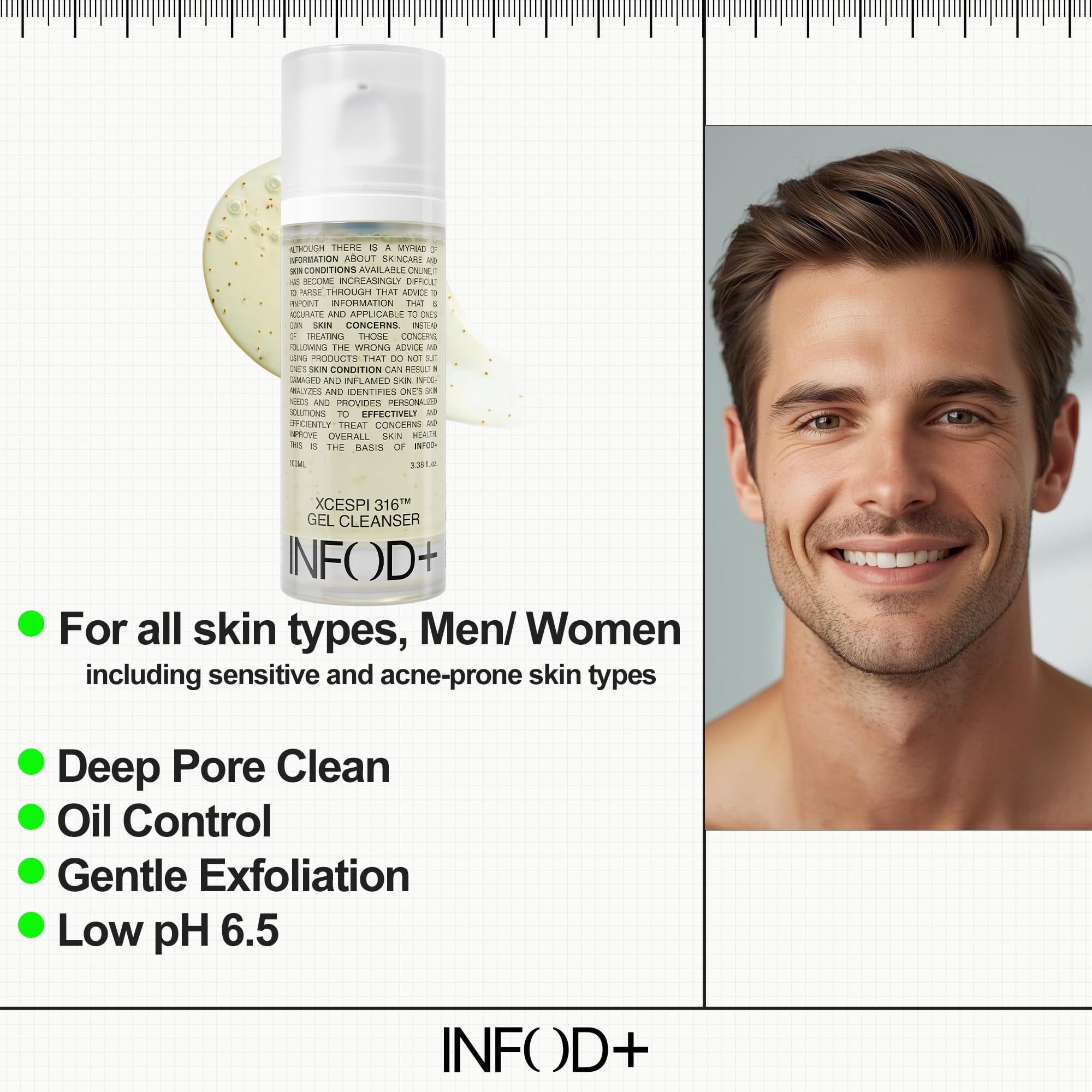 INFODPLUS Gel Cleanser, Gentle Low pH Deep Cleansing, Oil Control, Pore Blackhead Removal Face Wash, Ceramide Panthenol, Hydrating Barrier Balance Korean Skincare for Sensitive Skin, 3.38 fl.oz 100ml - Maple Wellness Supplements