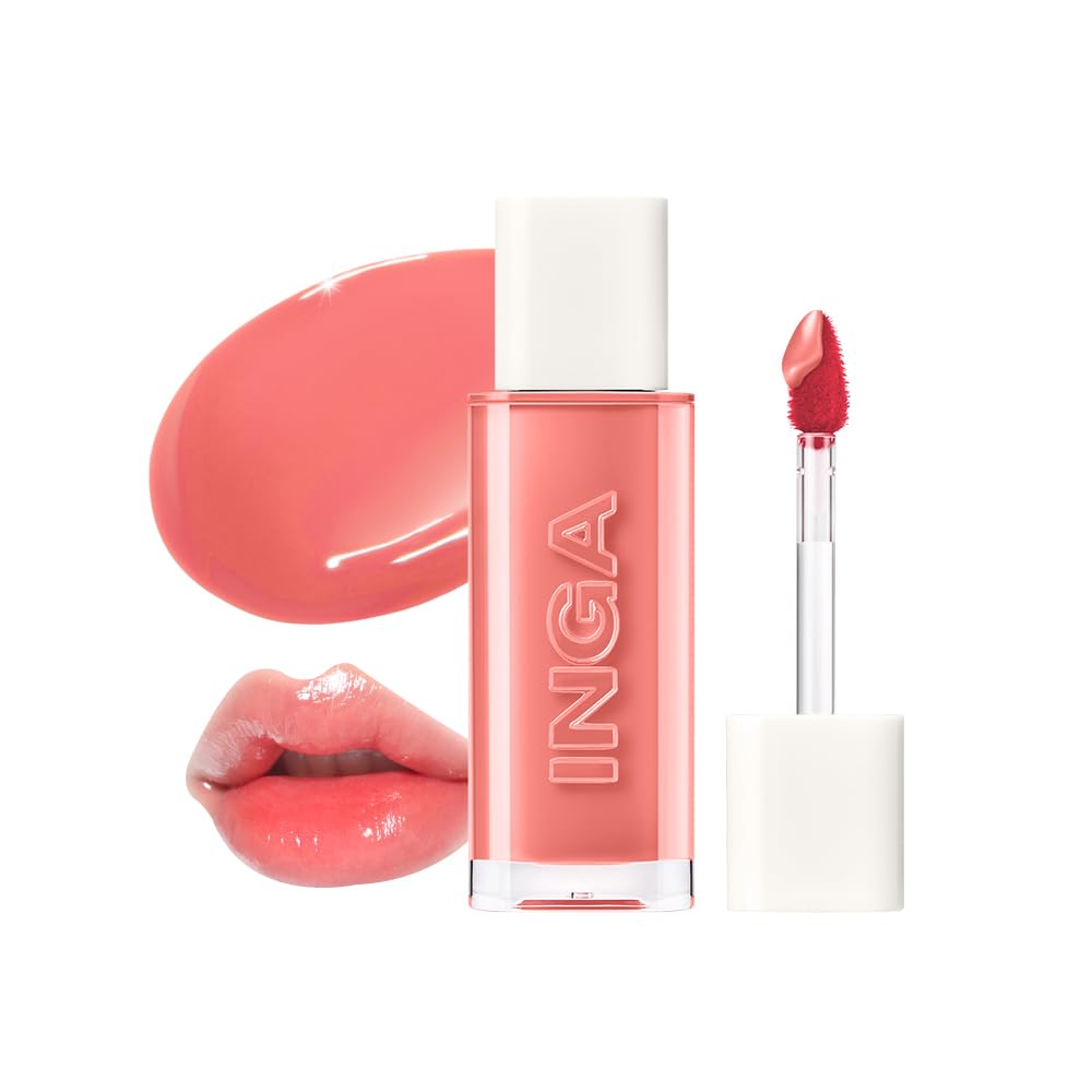 INGA Water Glow Lip Tint | Hydrating, Glossy Korean Lip Tint with Sheer Color & Glass-Like Shine | Long-Lasting, Non-Sticky Korean Lip Stain (RICH SALMON) - TrustMedUSA