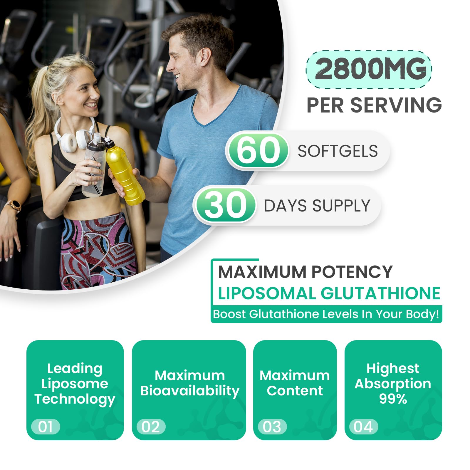 inGreens 2800 MG Liposomal Glutathione Supplement, Detoxifying & Immune, Aging Defense, Energy, Glutathione Unique Formulation Reduced - TrustMedUSA