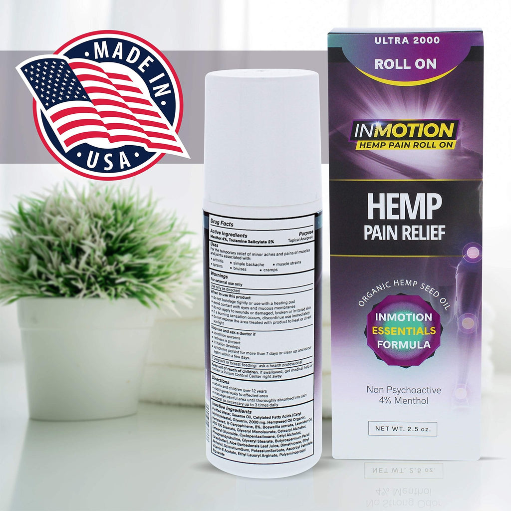 InMotion Hemp Roll On for Pain - 4 Pack Premium Ultra Strength Fast Acting, Long Lasting, Odorless Hemp Oil Roll On Pain Reliever for Joint, Muscle, & Back (4) - TrustMedUSA