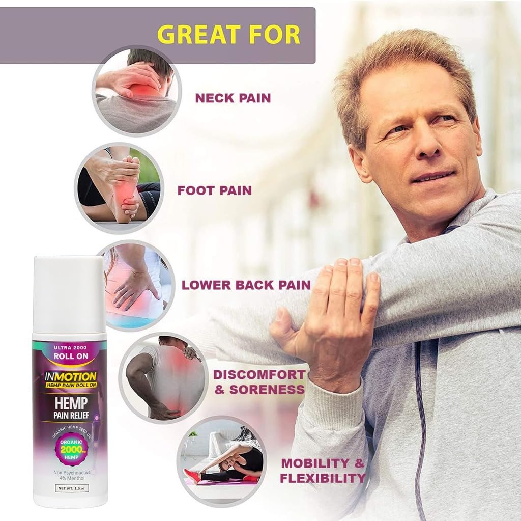 InMotion Hemp Roll On for Pain - 4 Pack Premium Ultra Strength Fast Acting, Long Lasting, Odorless Hemp Oil Roll On Pain Reliever for Joint, Muscle, & Back (4) - TrustMedUSA