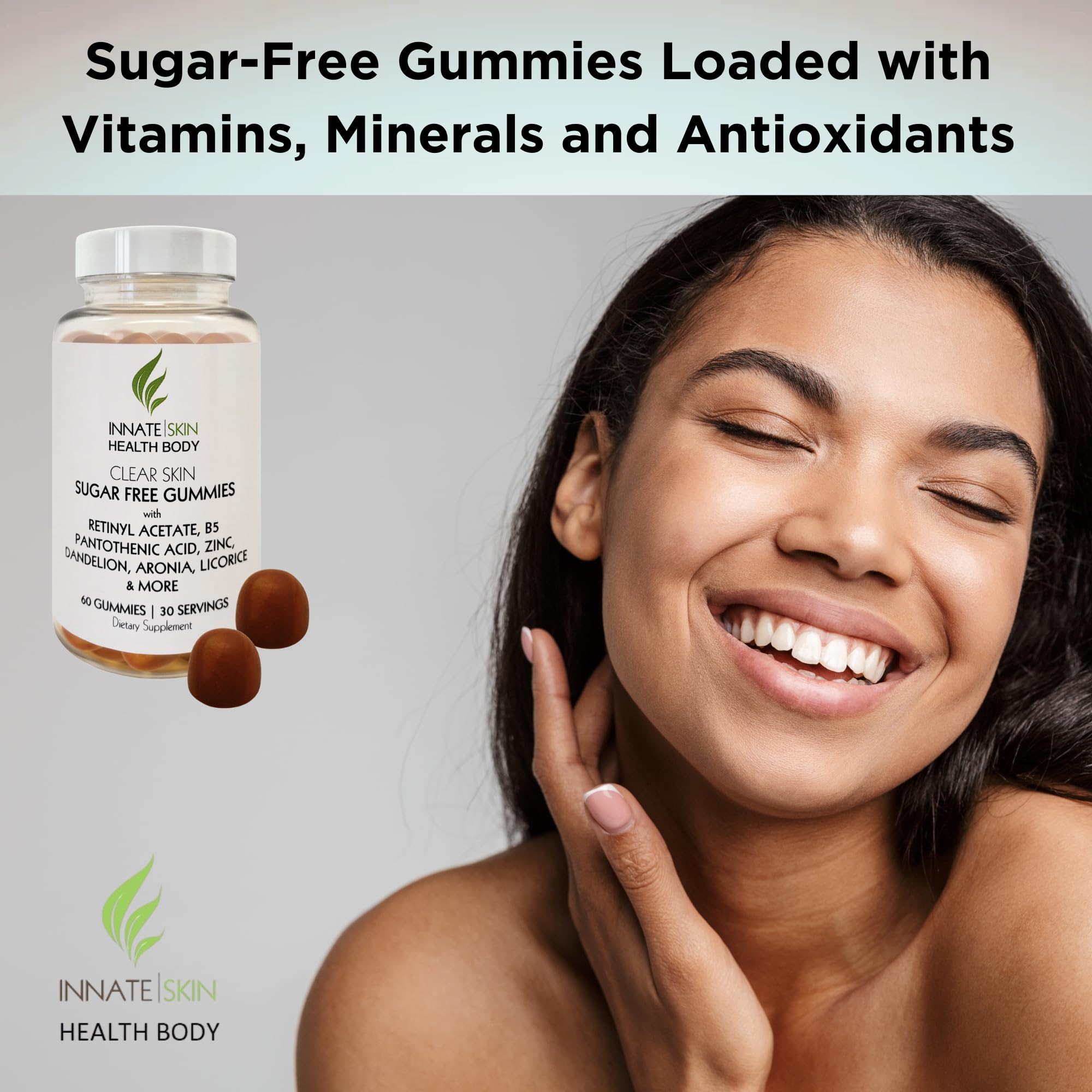 Innate Skin Health Body Clear Skin Acne Gummies - Complexion Supplement, Pantothenic Acid & Antioxidants, Vitamins 60 Count - TrustMedUSA