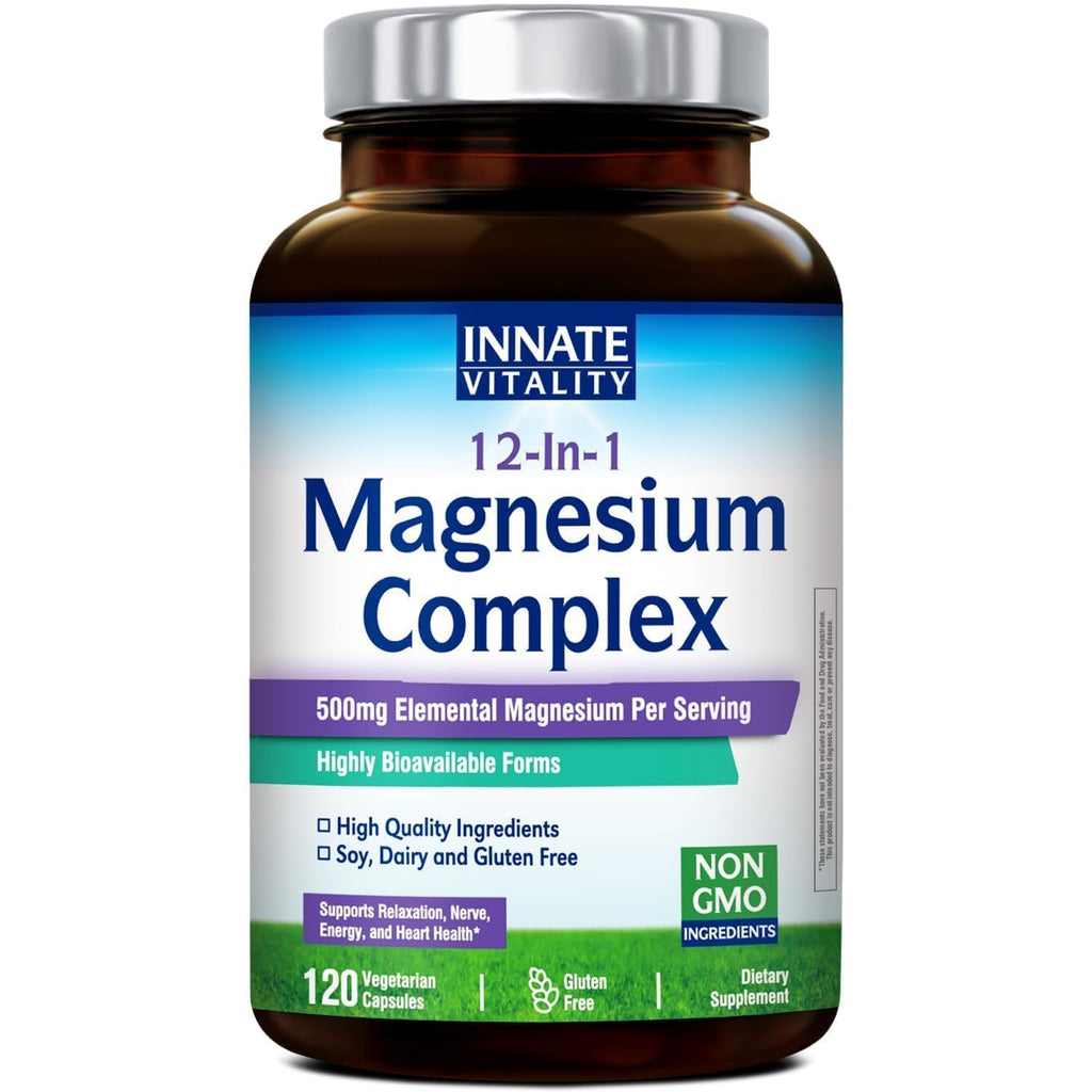Innate Vitality 12-in-1 Magnesium Complex, 500 mg Elemental Mag, with Magnesium Glycinate Malate Taurate Aspartate & More, - TrustMedUSA