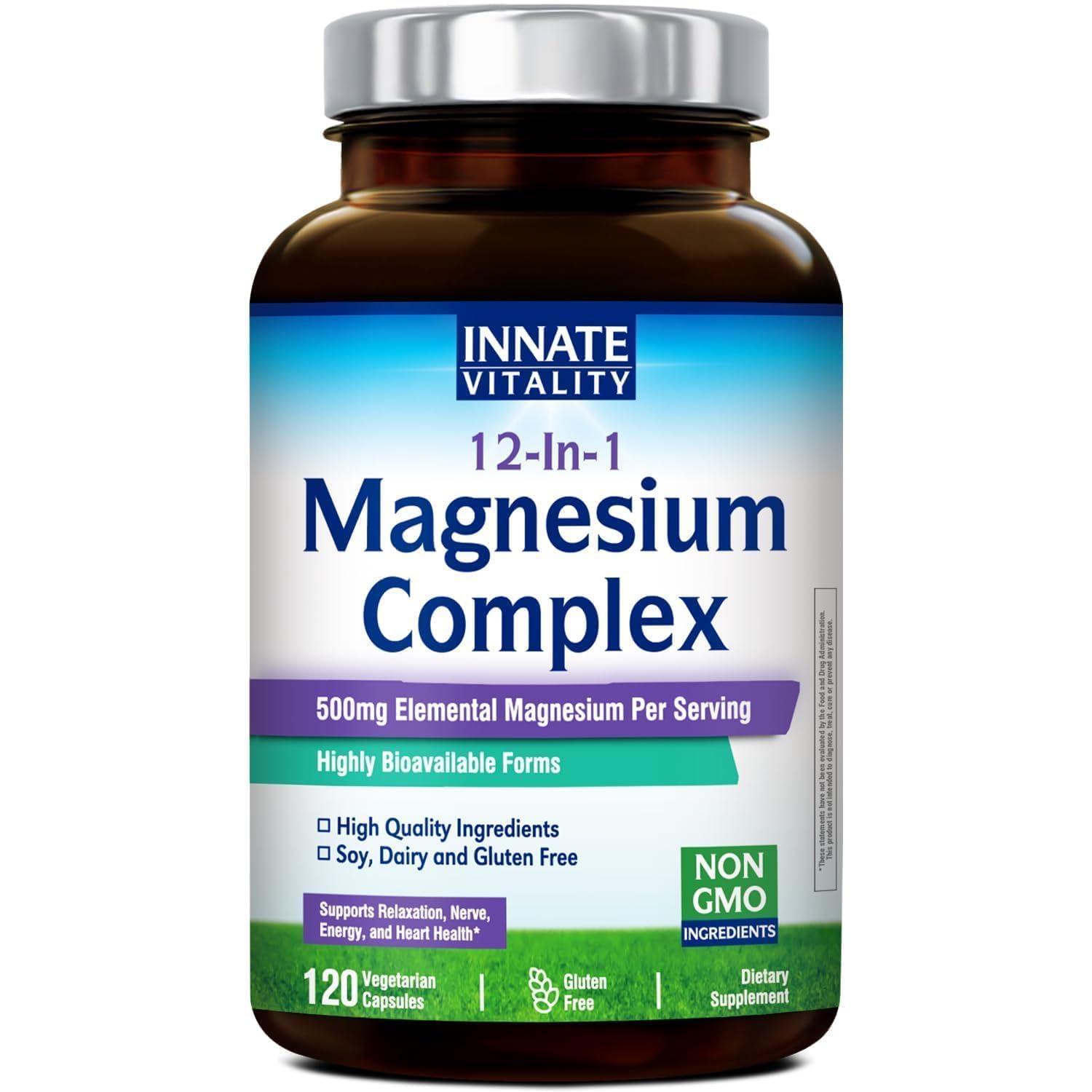 Innate Vitality 12-in-1 Magnesium Complex, 500 mg Elemental Mag, with Magnesium Glycinate Malate Taurate Aspartate & More, - TrustMedUSA