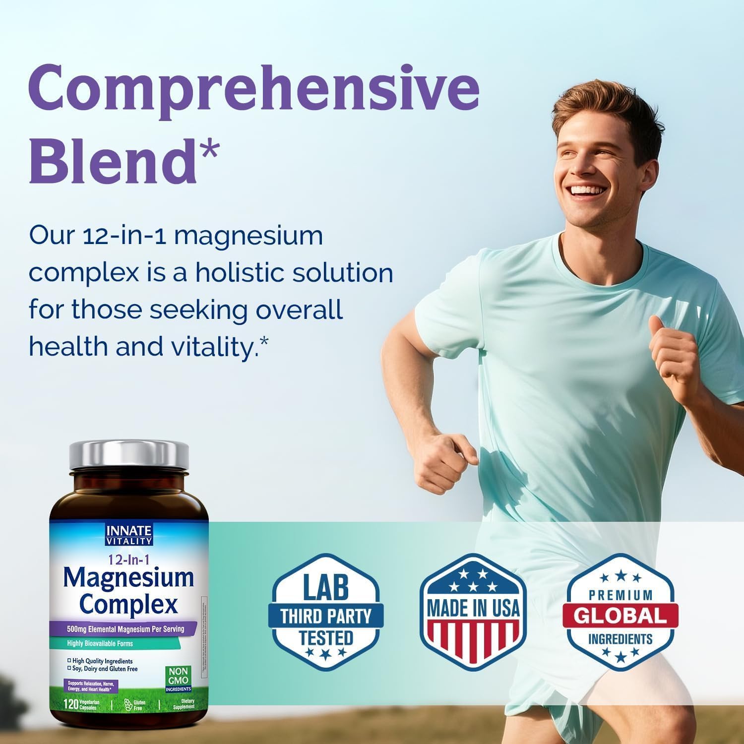Innate Vitality 12-in-1 Magnesium Complex, 500 mg Elemental Mag, with Magnesium Glycinate Malate Taurate Aspartate & More, - TrustMedUSA