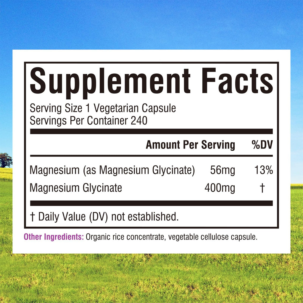 Innate Vitality Magnesium Glycinate 400mg, Non Buffered & High Absorption Magnesium Supplement for Sleep, Relaxation, Heart & Bone Health for Men & Women, Non-GMO, No Gluten, 240 Vegan Capsules - TrustMedUSA
