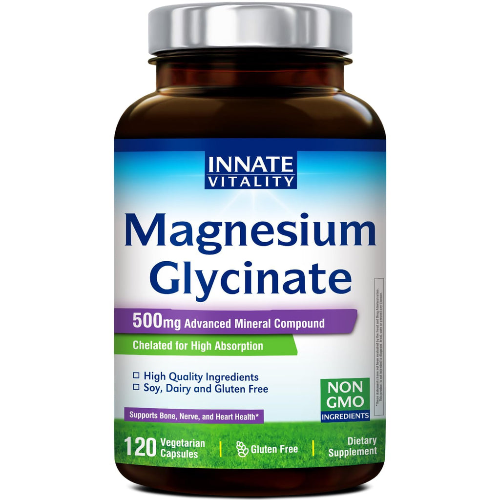 Innate Vitality Magnesium Glycinate 500mg | 70mg Elemental Magnesium Supplement - High Absorption, Non Buffered, Non-GMO & No Gluten - Vegan - Nerve Health - 120 Capsules (Pack of 1) - TrustMedUSA