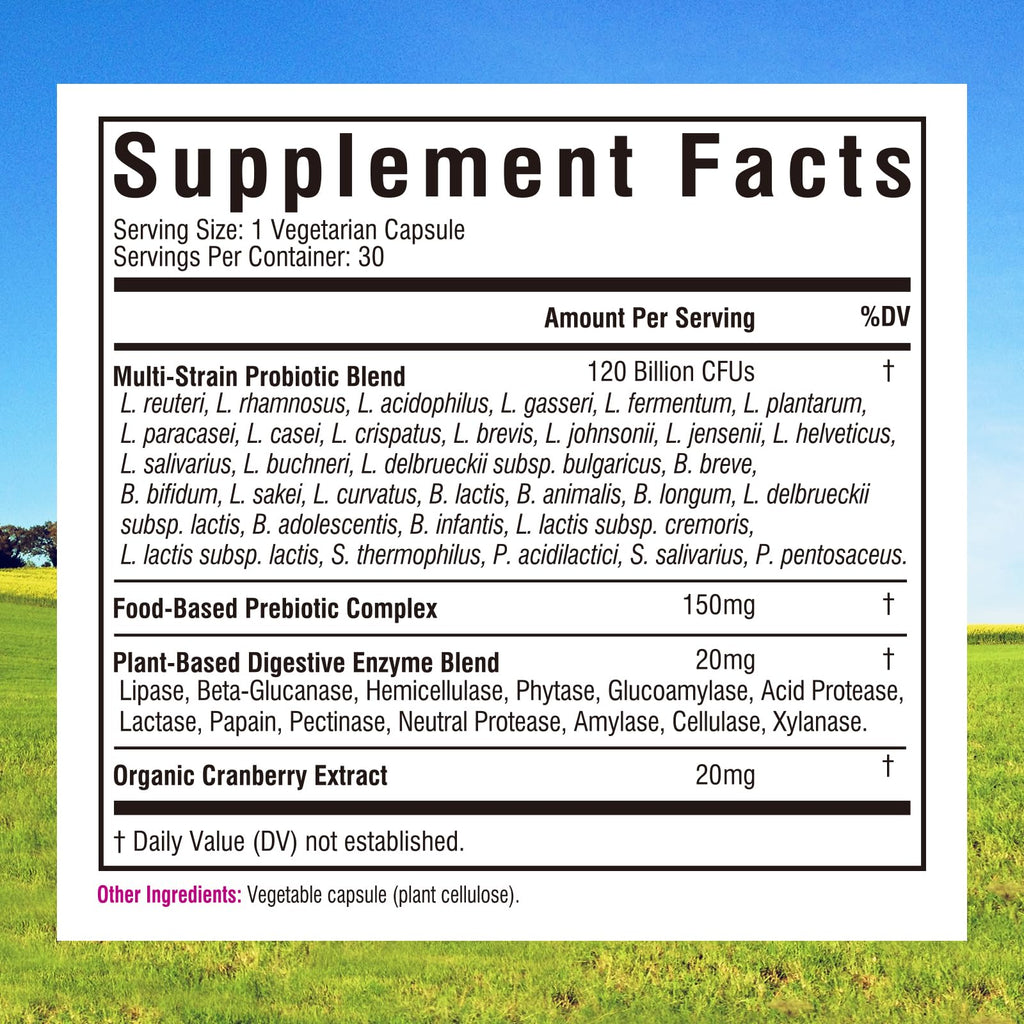 Innate Vitality Women's Probiotics, 120 Billion CFU, 32 Tested Strains, Probiotics for Women, Yeast Control, Vaginal pH Support, Prebiotics, Digestive Enzymes, Cranberry, Once Daily 30 Veggie Capsules - Maple Wellness Supplements