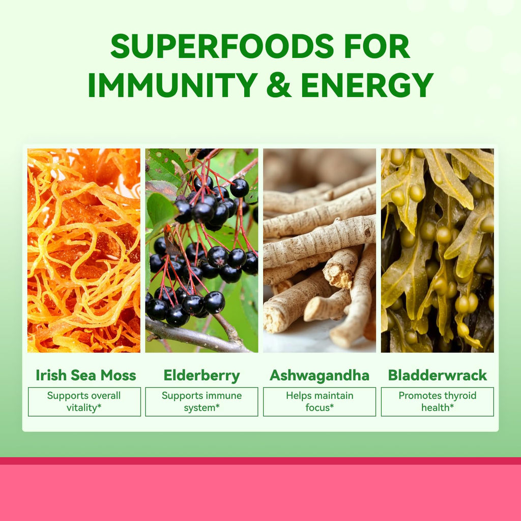 Inner Brightness Sea Moss 4000mg Gummies with Ashwagandha, Elderberry, Apple Cider Vinegar, Bladderwrack, Burdock Root – Immune Support – Mixed Berry Flavor – 60 Count - TrustMedUSA