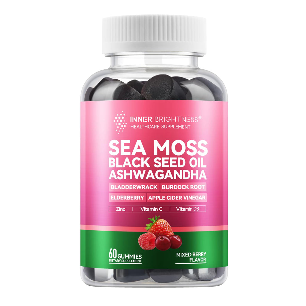 Inner Brightness Sea Moss 4000mg Gummies with Ashwagandha, Elderberry, Apple Cider Vinegar, Bladderwrack, Burdock Root – Immune Support – Mixed Berry Flavor – 60 Count - TrustMedUSA
