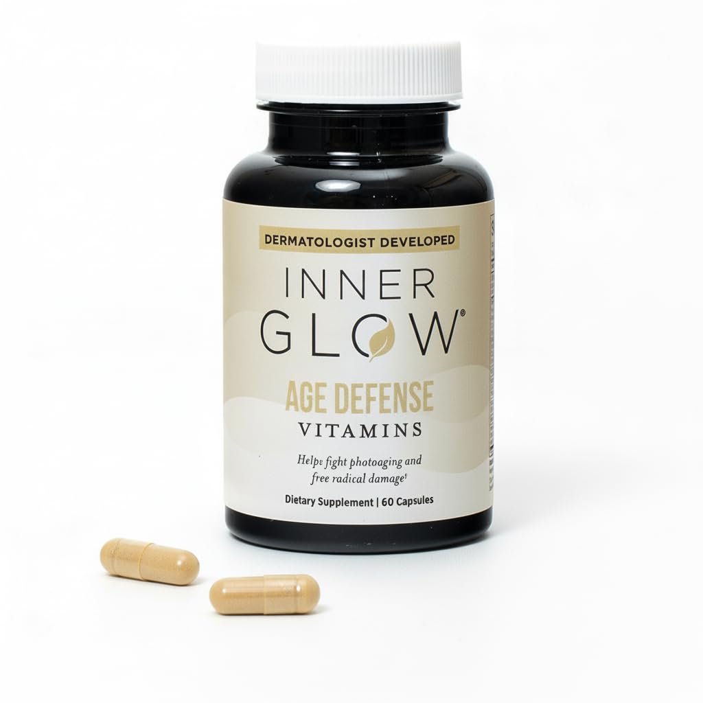 Inner Glow Age Defense Vitamins - Dermatologist and Plastic Surgeon Developed to Fight photoaging and Melasma, Polypodium Leucotomos Antioxidant Formula – Vegan, Gluten-Free – 60 Capsules - TrustMedUSA