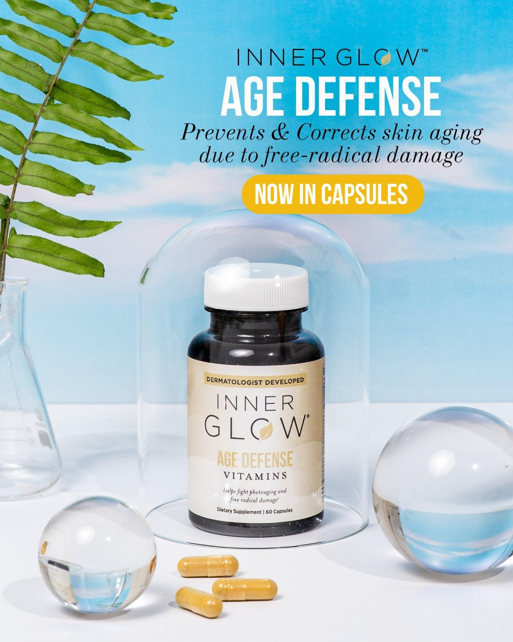 Inner Glow Age Defense Vitamins - Dermatologist and Plastic Surgeon Developed to Fight photoaging and Melasma, Polypodium Leucotomos Antioxidant Formula – Vegan, Gluten-Free – 60 Capsules - TrustMedUSA