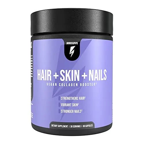 InnoSupps Hair + Skin + Nails | Vegan Collagen Booster | Biotin, Verbasnol, B12, Horsetail - TrustMedUSA