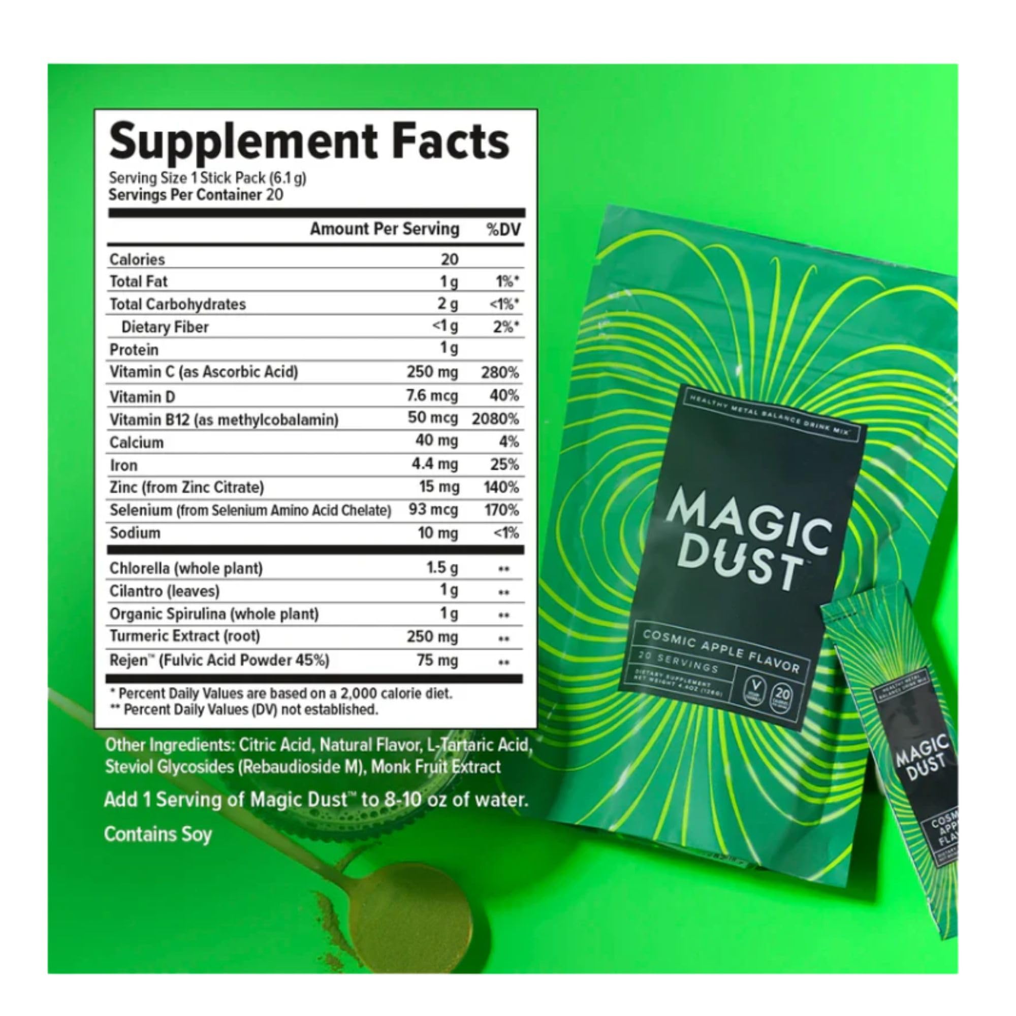 InnoSupps Magic Dust Super Greens Powder Drink Mix Packets with Chlorella Powder - Gut Health, Immune Support, & Energy Support - Vitamins & Mineral Supplement for Health, Cosmic Apple (20 Servings) - TrustMedUSA