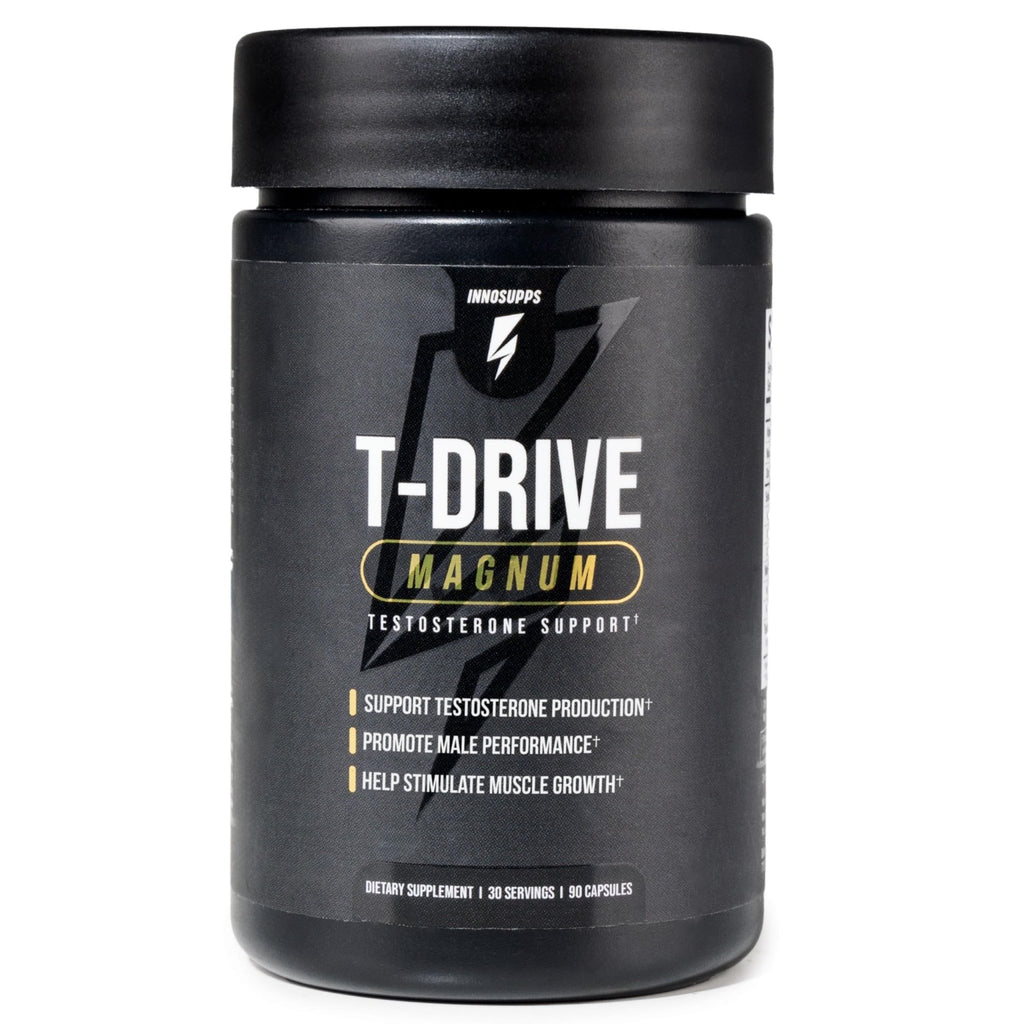 InnoSupps T-Drive Magnum Testosterone Booster Enhance Peak Performance Amplify Muscle Growth, Increase Libido & Energy Levels, Horny Goat Weed Tongkat Ali, Zinc, Fenugreek, Fat Burner 90 Caps/30 Days - TrustMedUSA