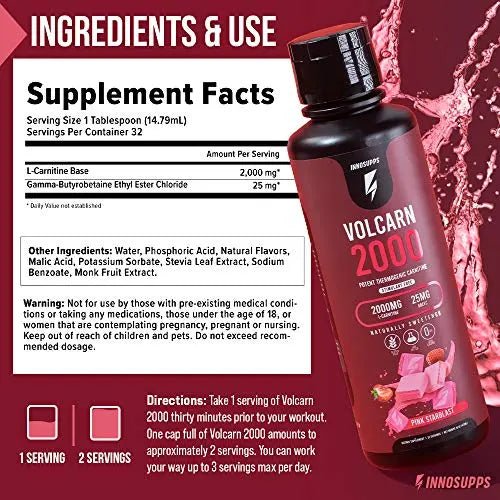 InnoSupps Volcarn 2000 - Advanced Fat Burning Liquid | L-Carnitine, GBEEC, Boost Energy - TrustMedUSA