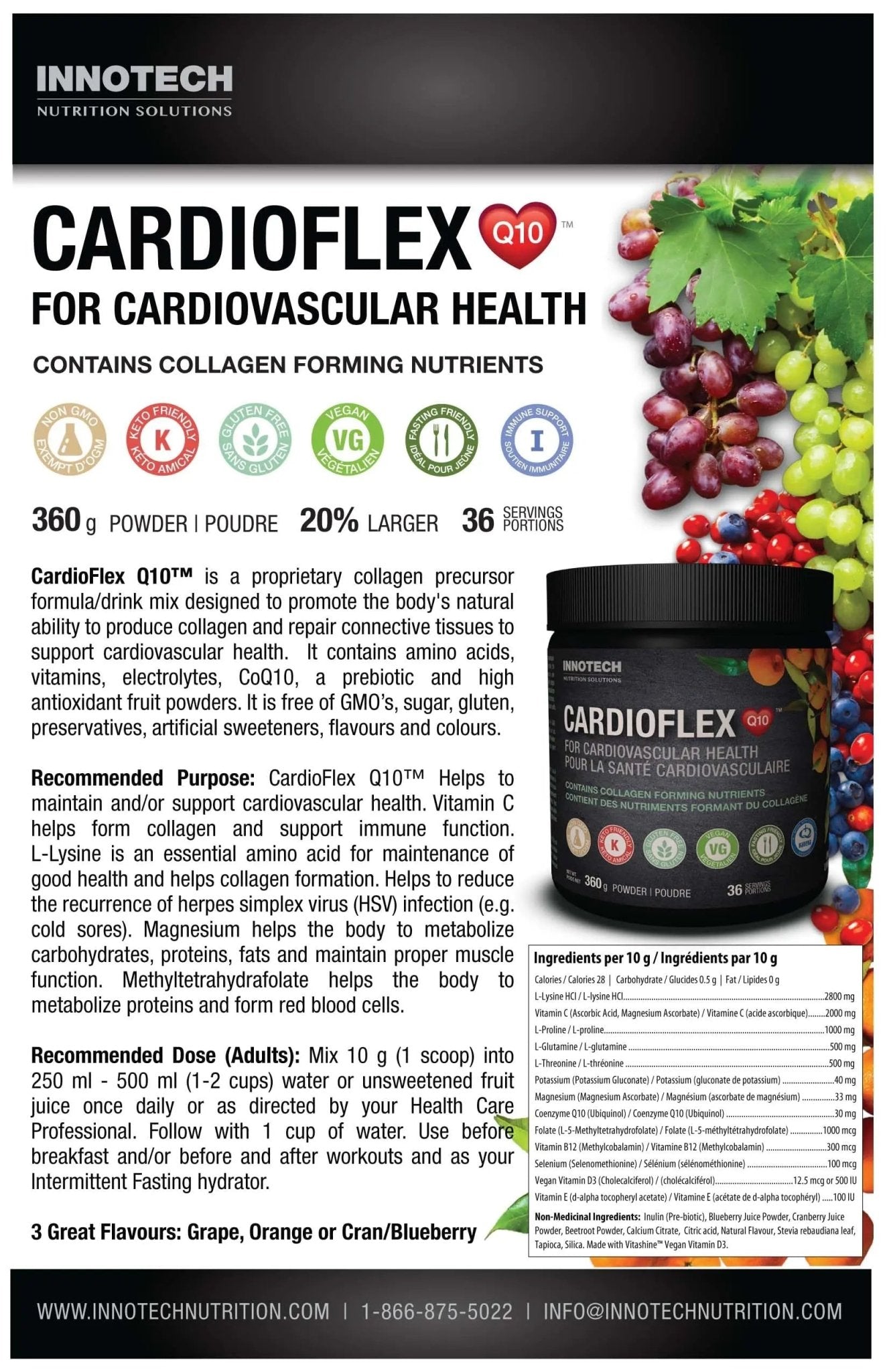 Innotech Nutrition CardioFlex Q10 Heart Health & Energy Support CoQ10 Amino Acids & Electrolytes Orange 360g - TrustMedUSA